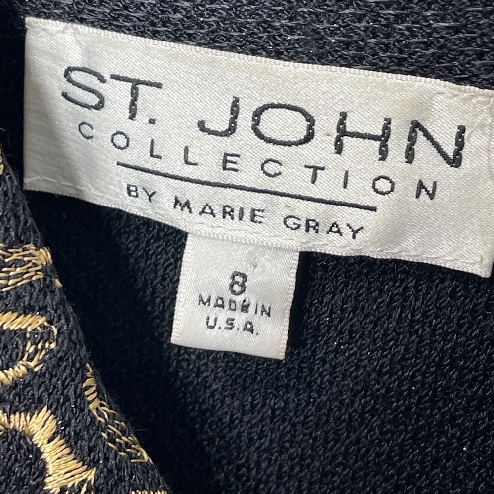 St John Collection Metallic Black Jacket Santana Knit Embroidery Animal Print 8 - Picture 5 of 7